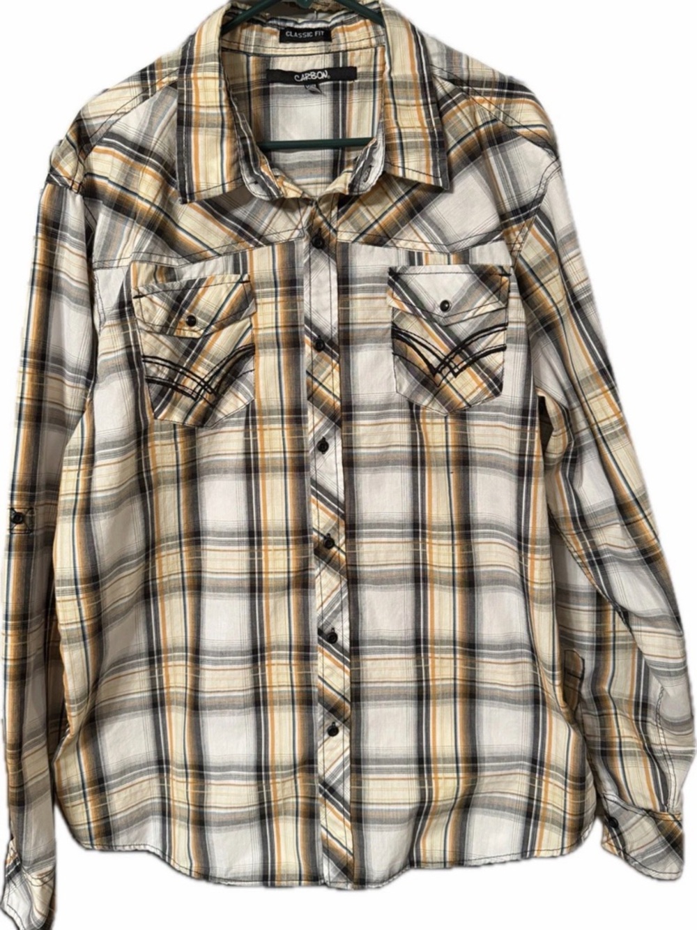 Carbon - Men’s XXL -yellow/black Multicolor Plaid - Long Sleeve Button Up Shirt